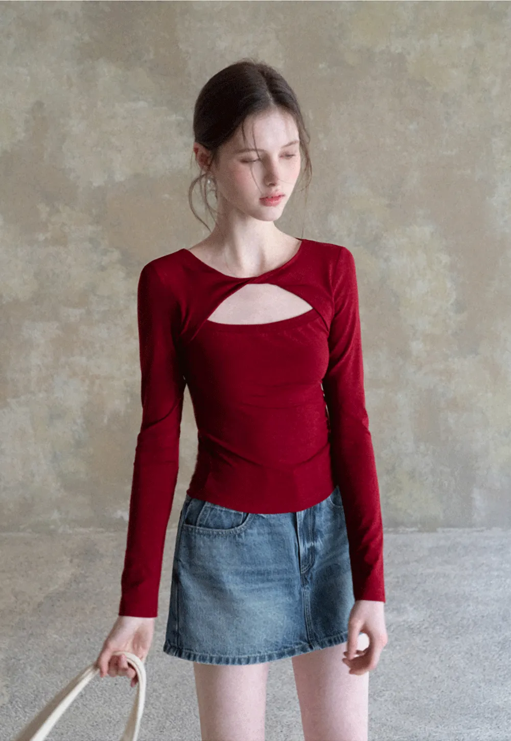 Long sleeve top with front cutout detail