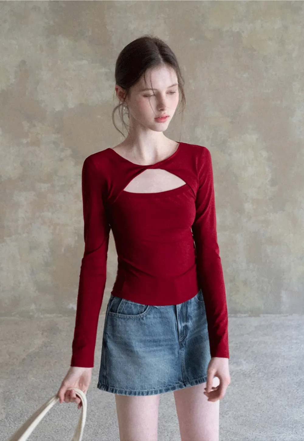 Long sleeve top with front cutout detail