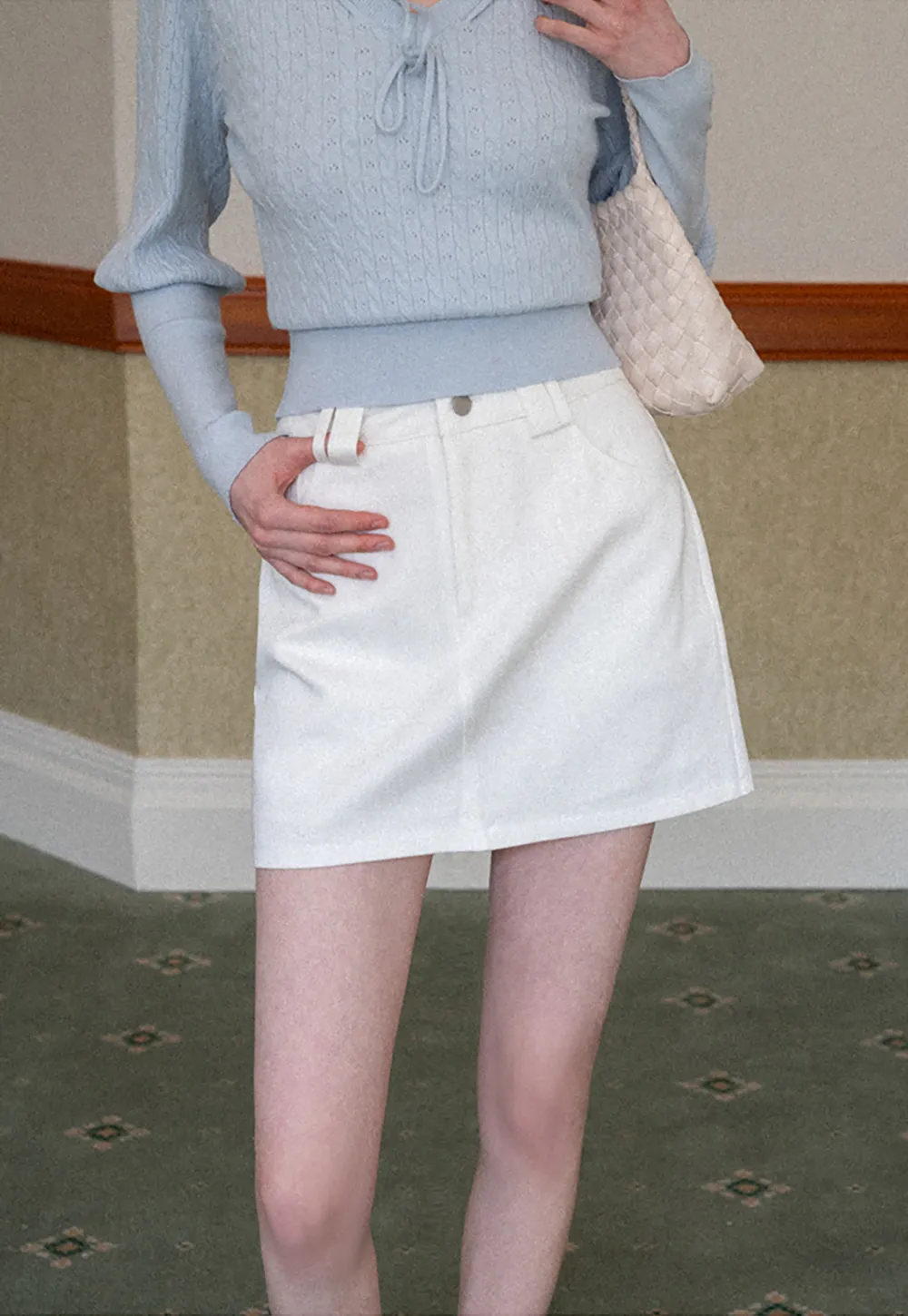 A-line mini skirt with front zipper and belt loops