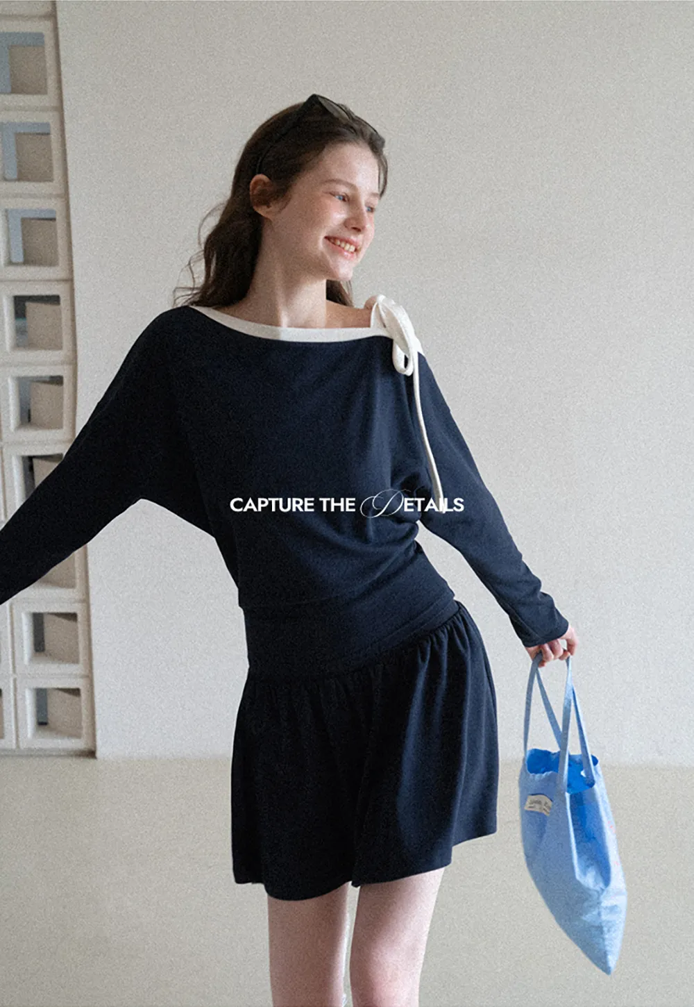 Long sleeve top with bow detail and mini skirt set