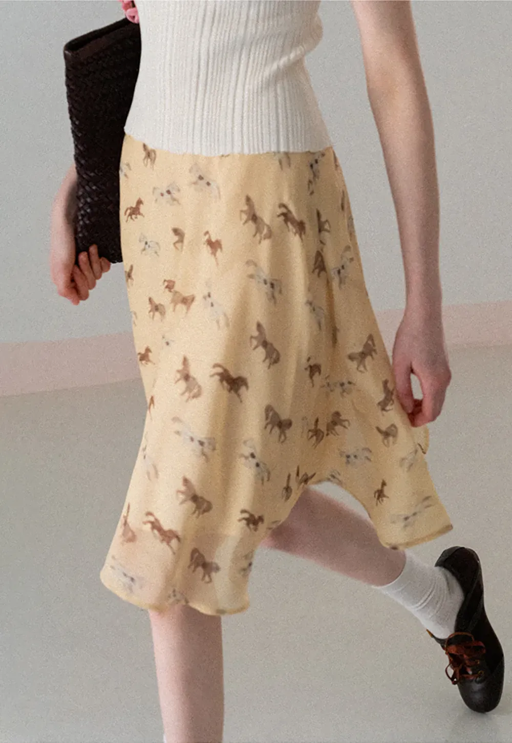 Horse Print Flared Midi Skirt