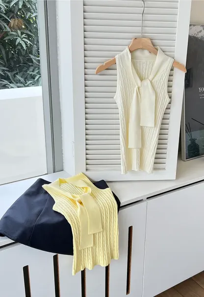 Knit Sleeveless Top with Front Bow Detail