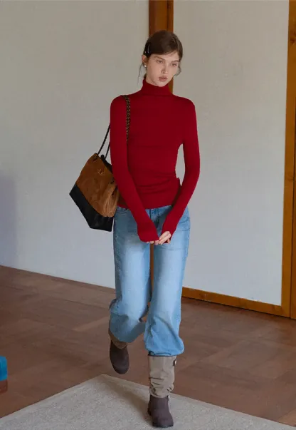 Ribbed Turtleneck Top