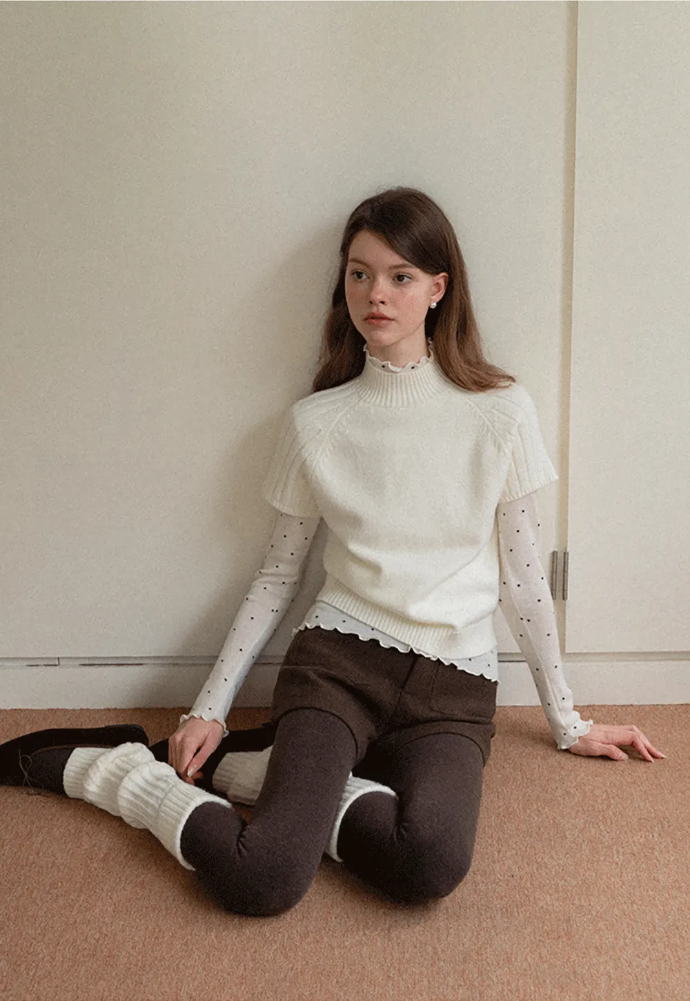 Olive Short Sleeve Mock Neck Knit Top