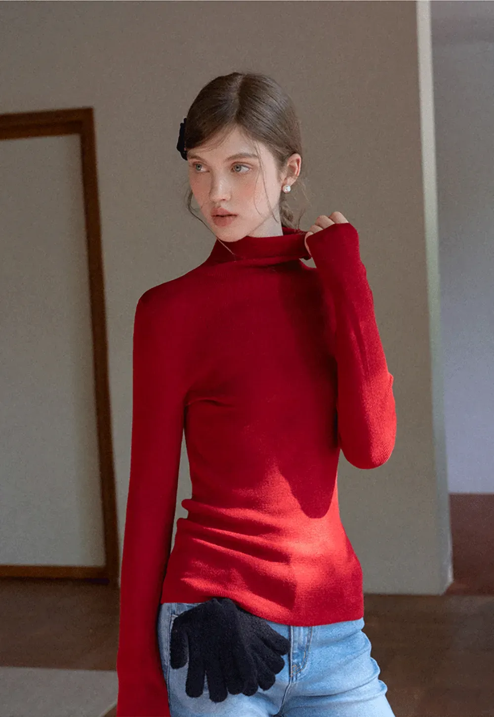 Ribbed Turtleneck Top