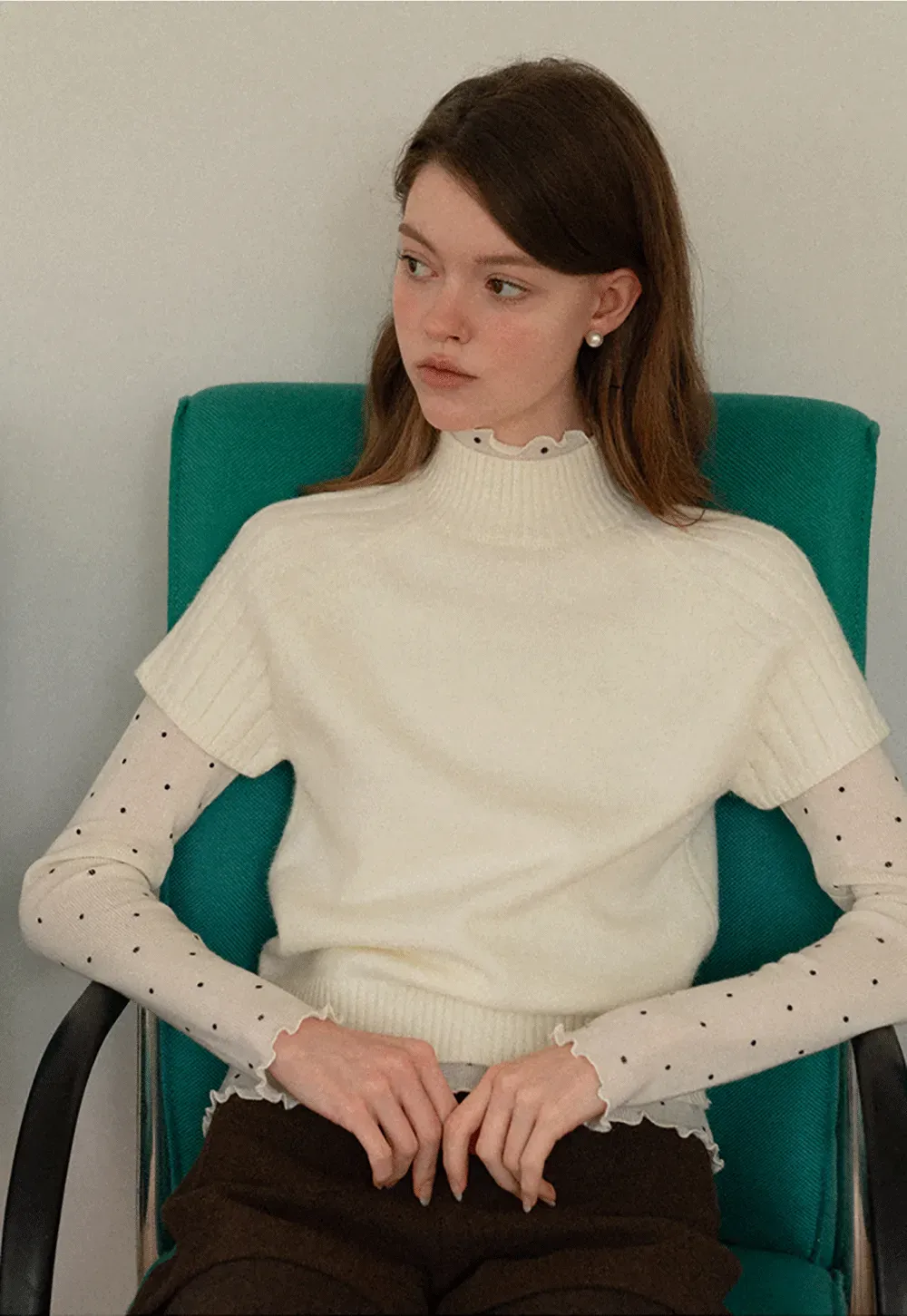 Olive Short Sleeve Mock Neck Knit Top