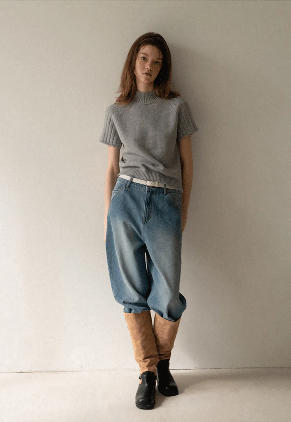 Olive Short Sleeve Mock Neck Knit Top