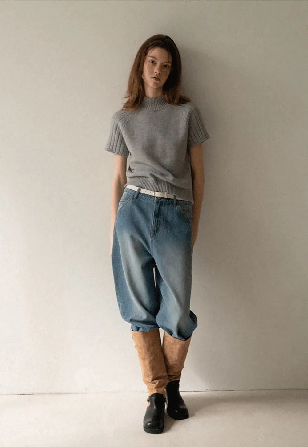 Olive Short Sleeve Mock Neck Knit Top