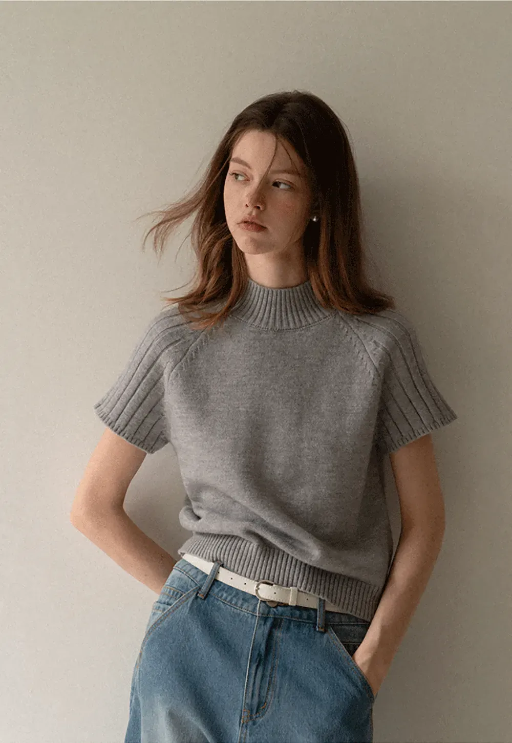 Olive Short Sleeve Mock Neck Knit Top