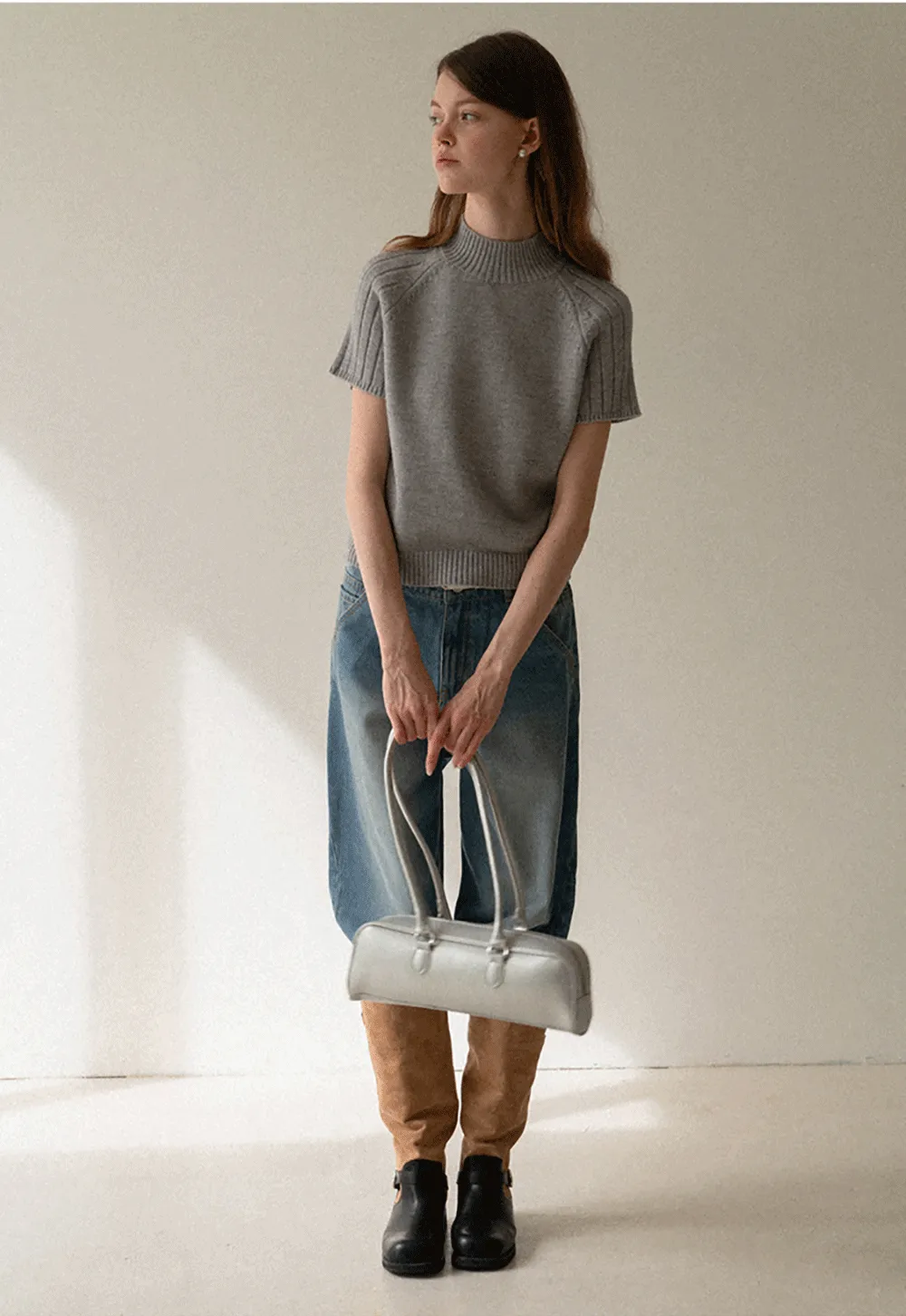 Olive Short Sleeve Mock Neck Knit Top