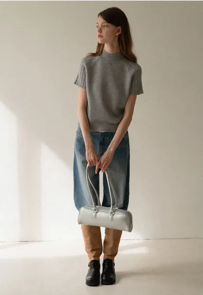 Olive Short Sleeve Mock Neck Knit Top