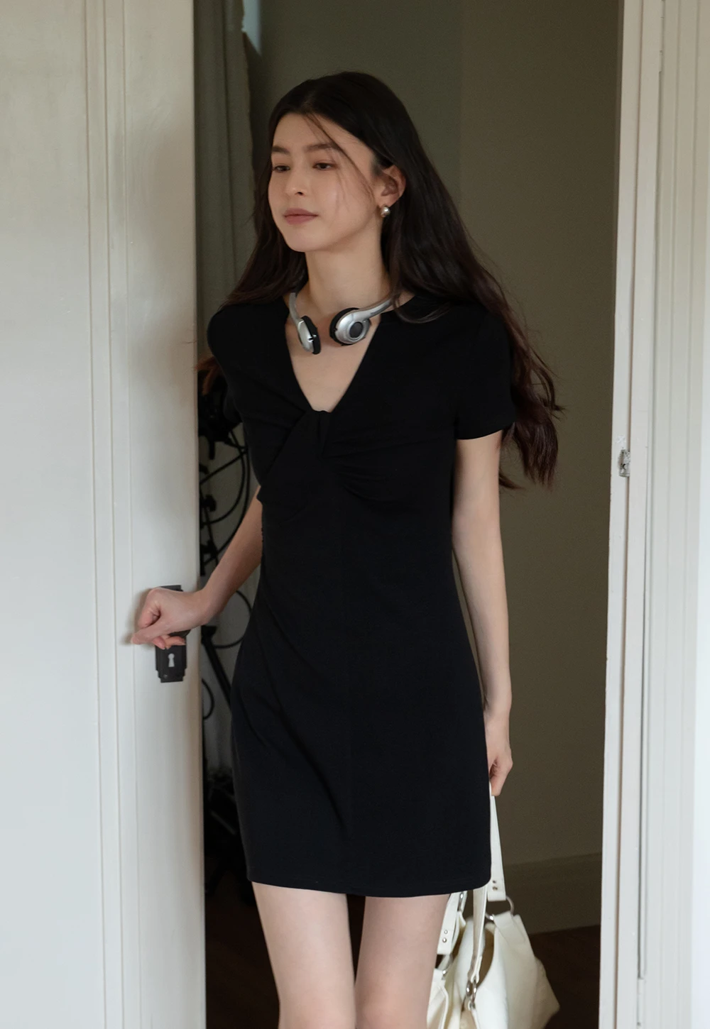 Women's Short Sleeve Twist Front Mini Dress