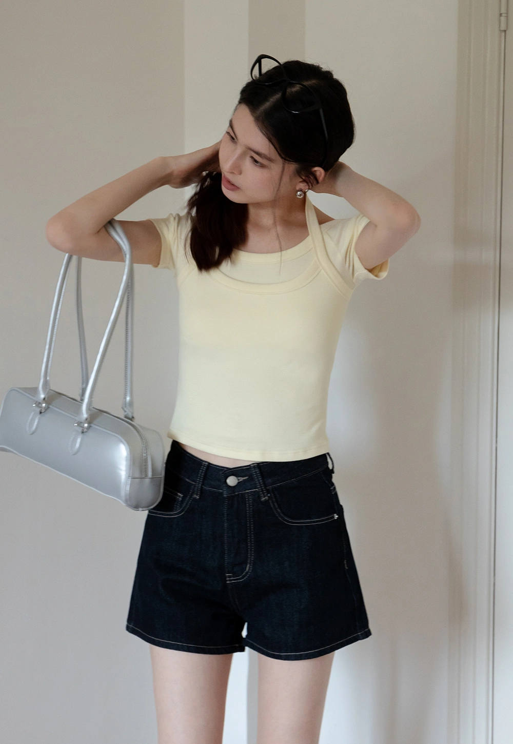 Women's Halter Neck Faux Two-Piece Top