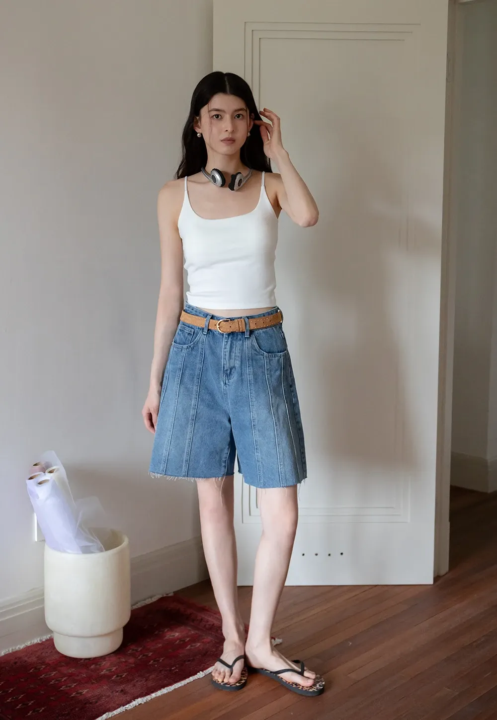 Women’s High-Waist Pintuck Bermuda Denim Shorts