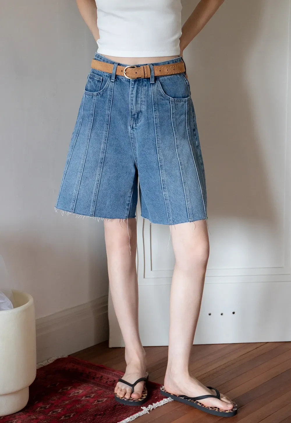 Women’s High-Waist Pintuck Bermuda Denim Shorts