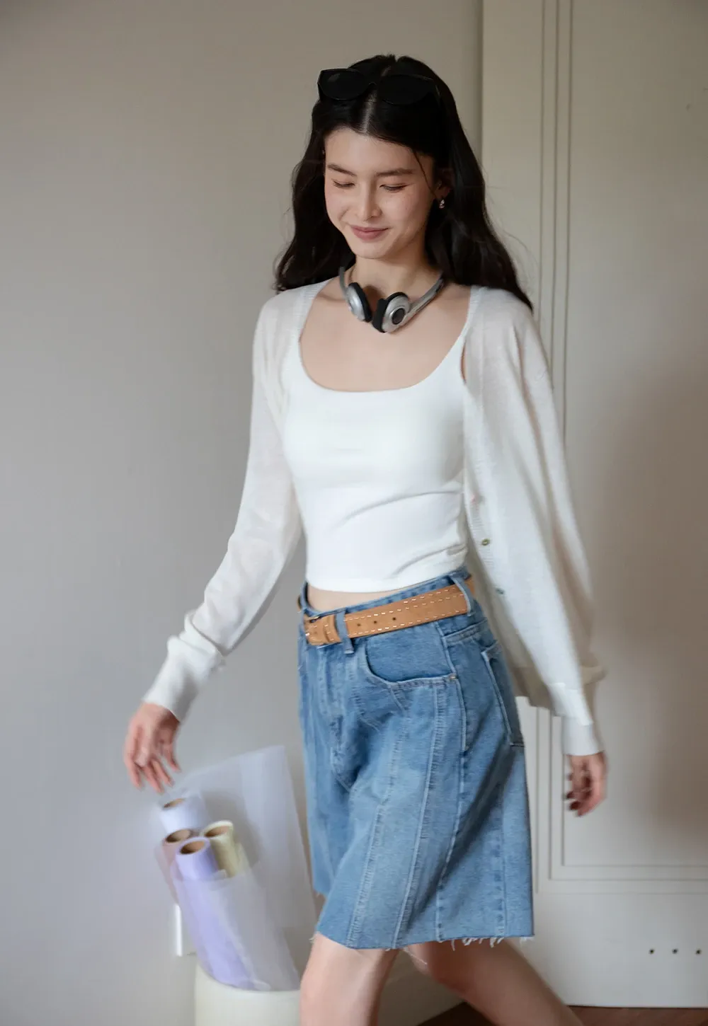 Women’s High-Waist Pintuck Bermuda Denim Shorts