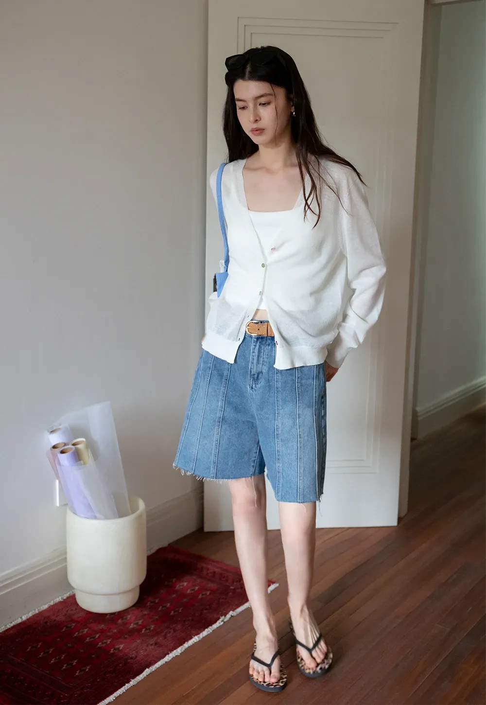 Women’s High-Waist Pintuck Bermuda Denim Shorts
