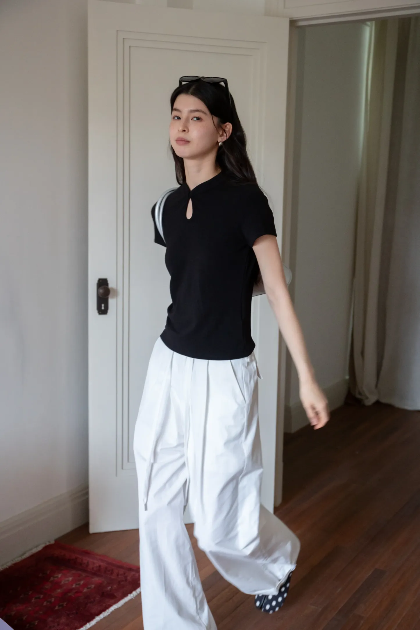 Women's Cheongsam Collar Solid Color T-shirt