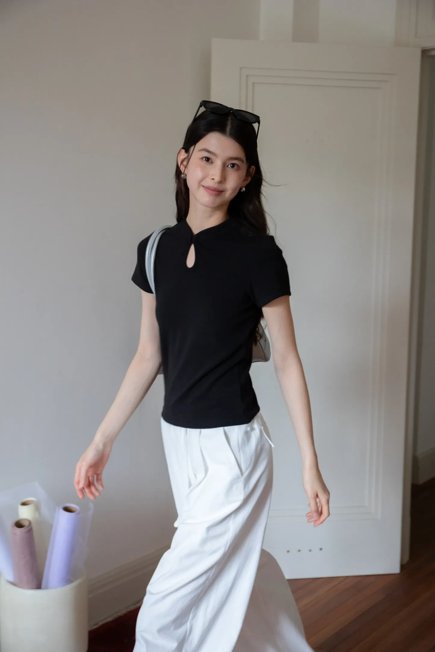 Women's Cheongsam Collar Solid Color T-shirt