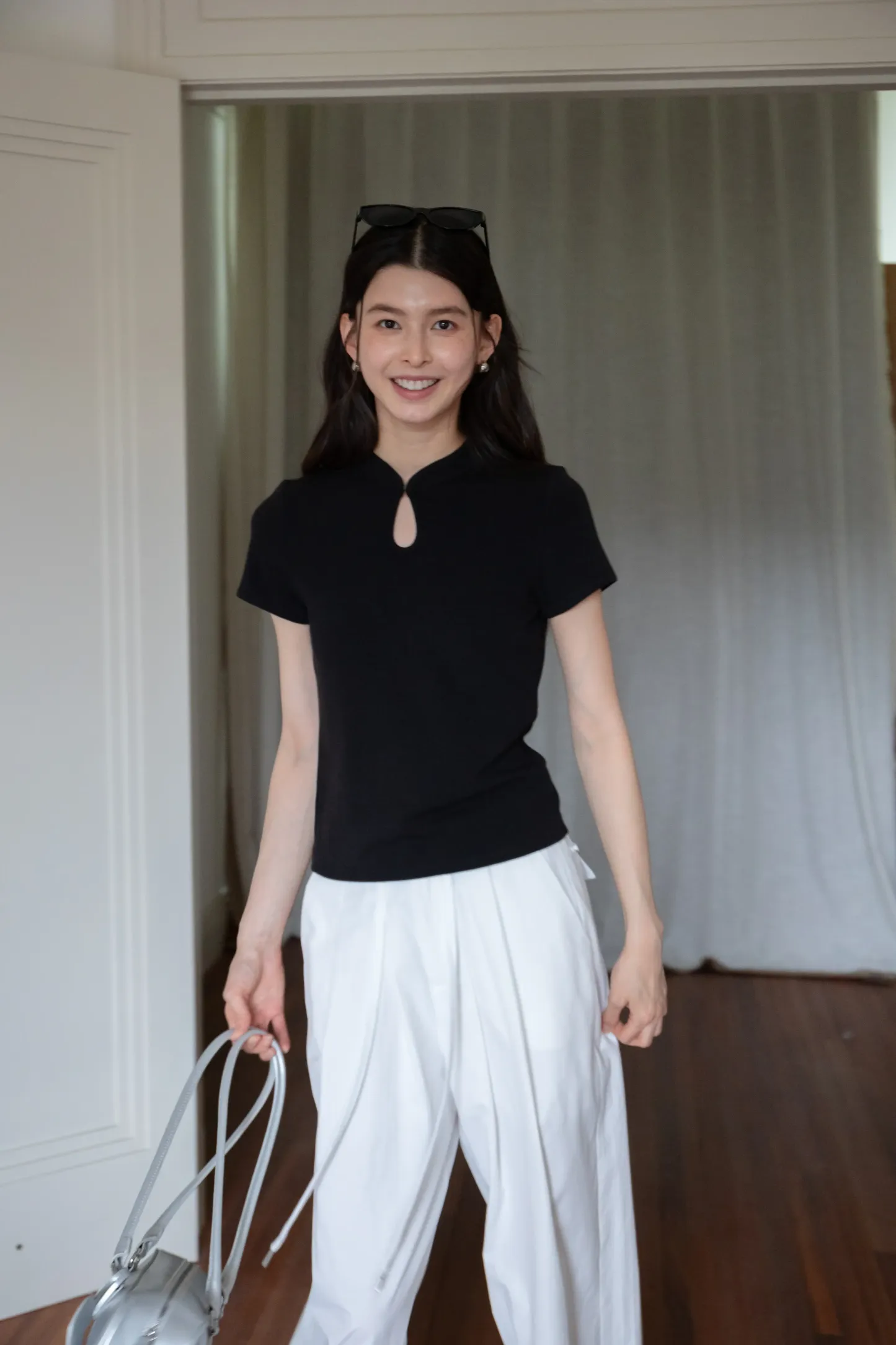 Women's Cheongsam Collar Solid Color T-shirt