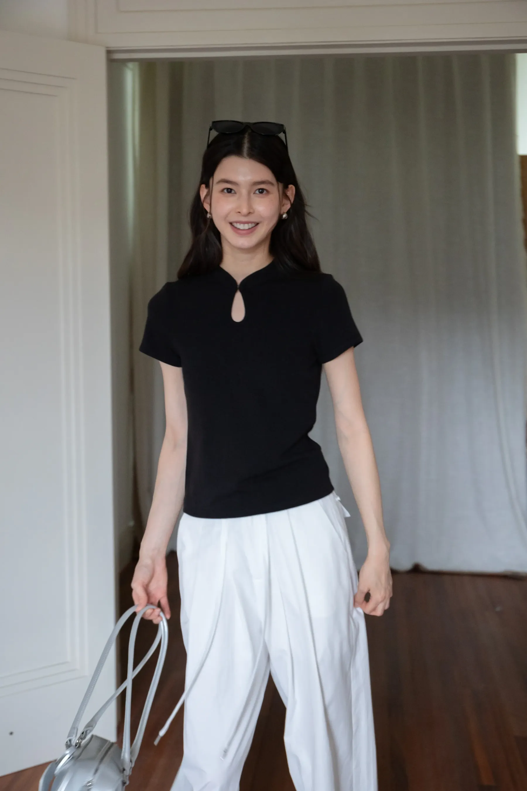 Women's Cheongsam Collar Solid Color T-shirt