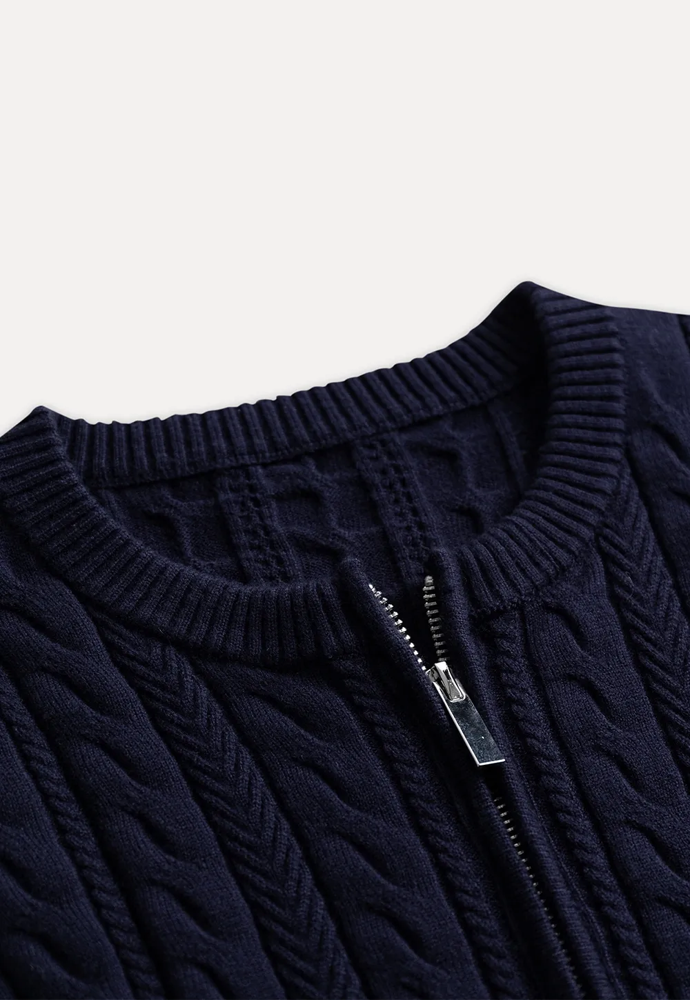 Casual Long Sleeve Cable Knit Top with Zipper