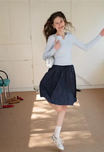 Pleated Drawstring Waist Skirt