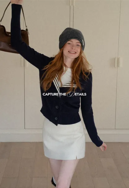 A-line mini skirt with textured fabric and central seam design