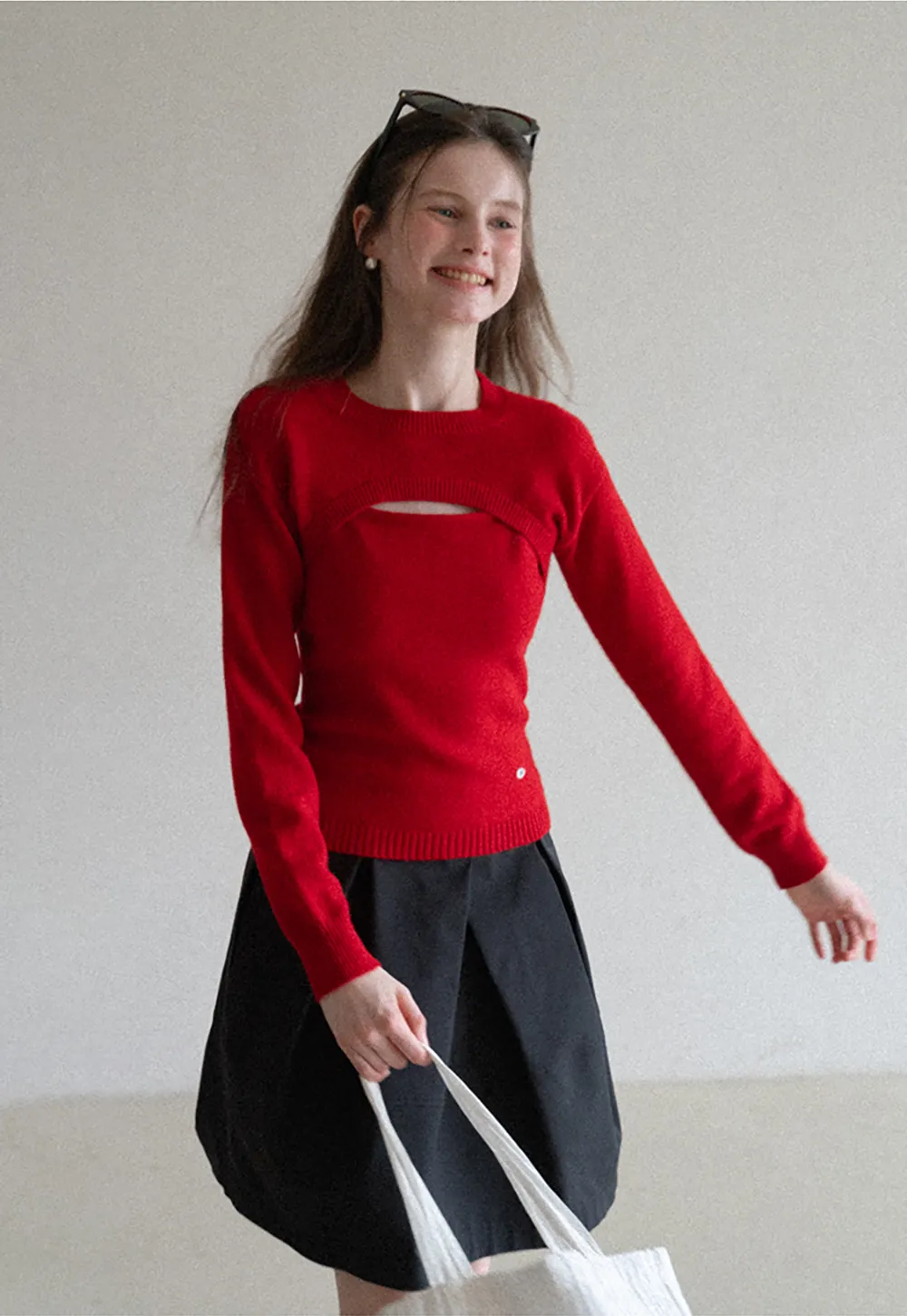 Cutout Detail Round Neck Knit Sweater