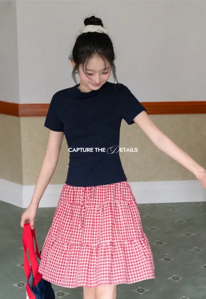 Gingham Pattern Tiered Skirt