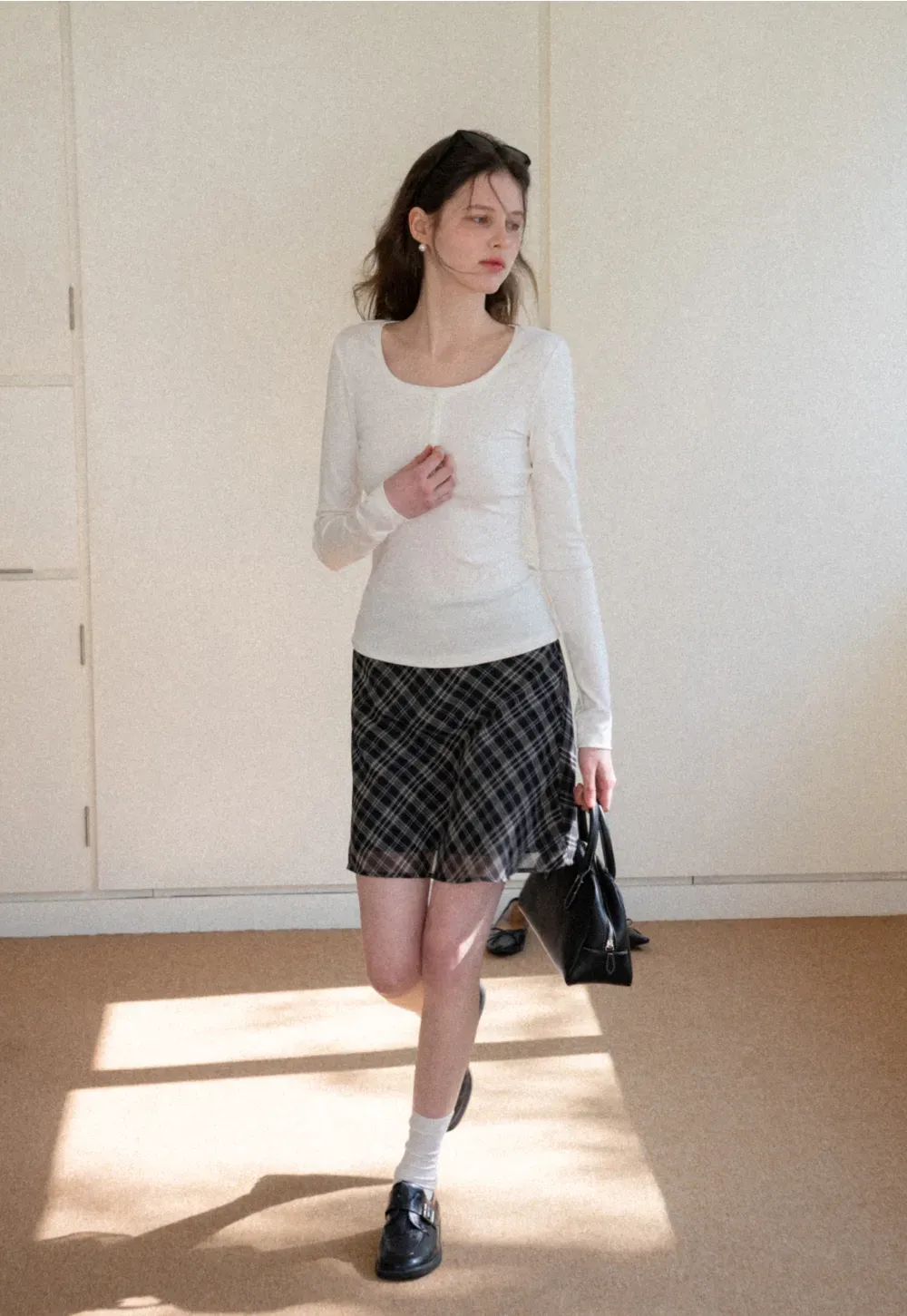 Long sleeve henley top with front buttons