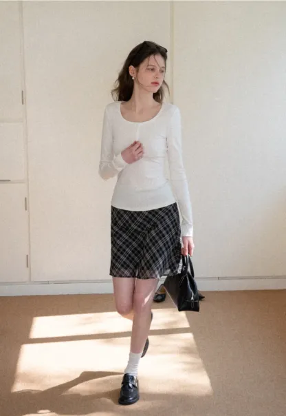 Long sleeve henley top with front buttons