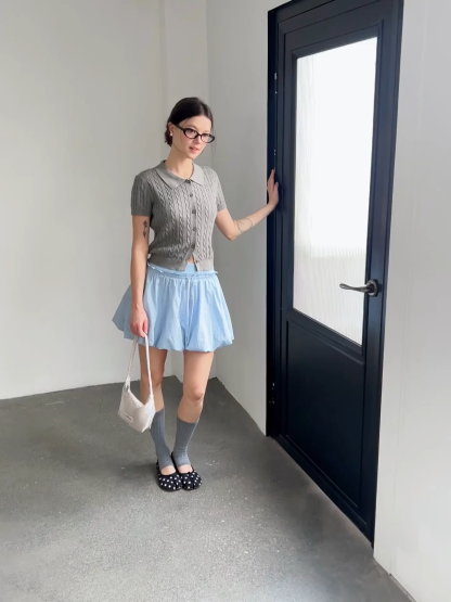 High Waist Elastic Waist Flared Skirt