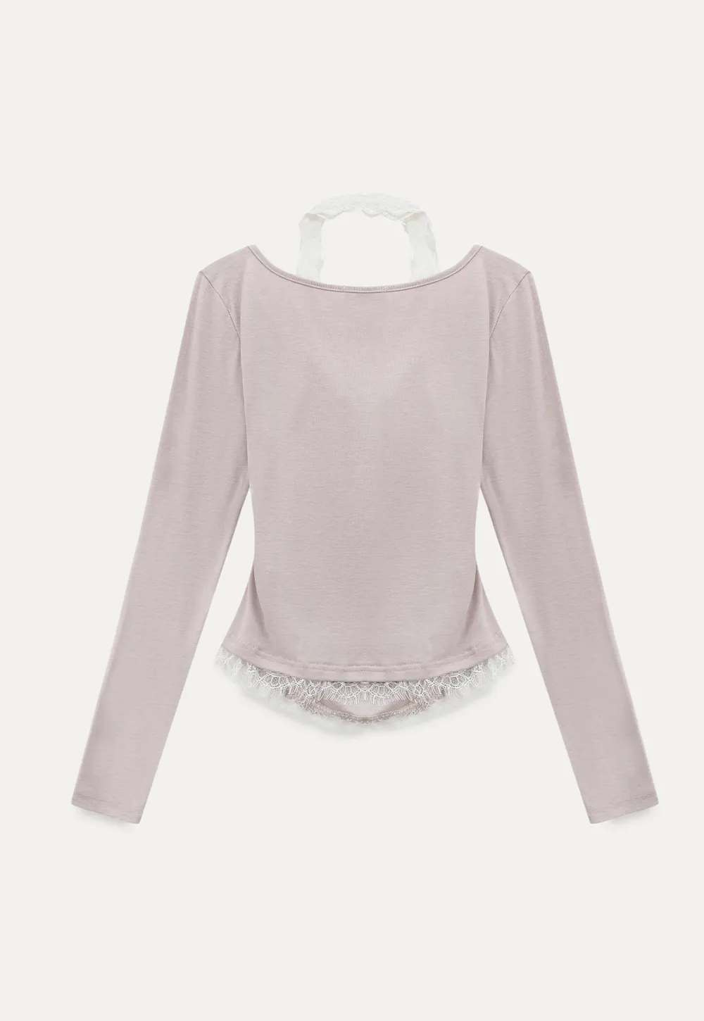 Long sleeve Henley top with lace trim