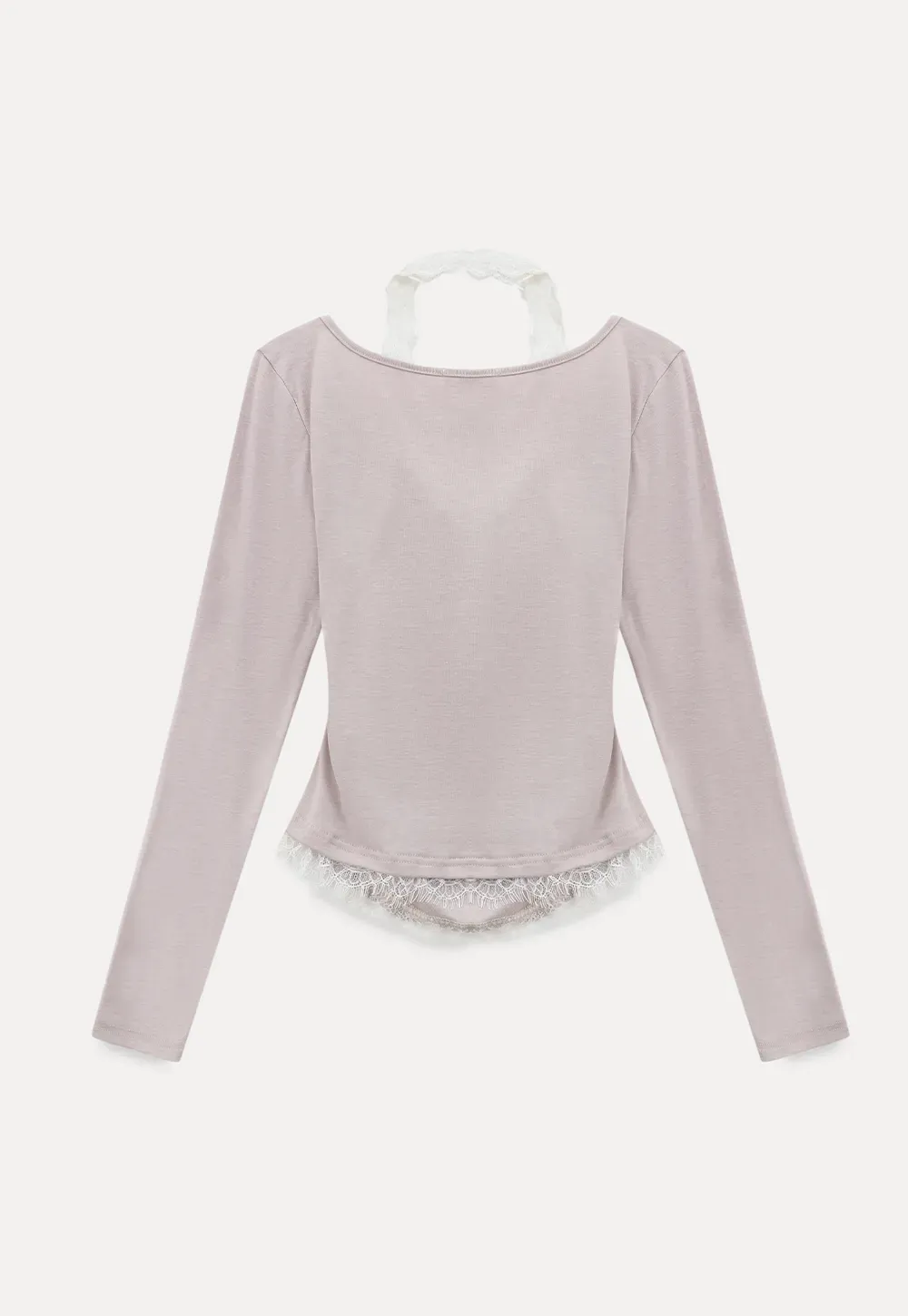 Long sleeve Henley top with lace trim