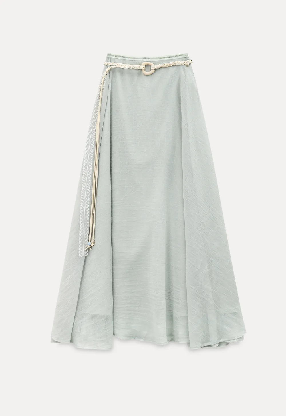 Flowy Maxi Skirt with Lace Trim and Drawstring Waist