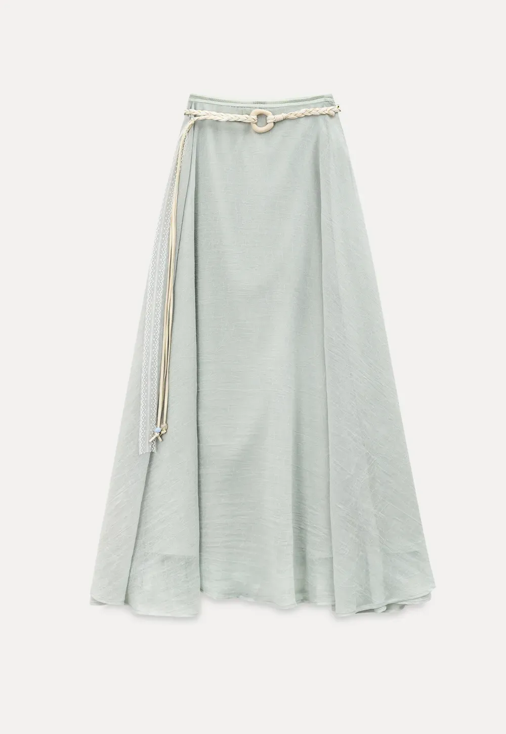 Flowy Maxi Skirt with Lace Trim and Drawstring Waist