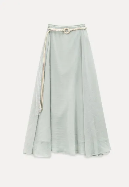 Flowy Maxi Skirt with Lace Trim and Drawstring Waist