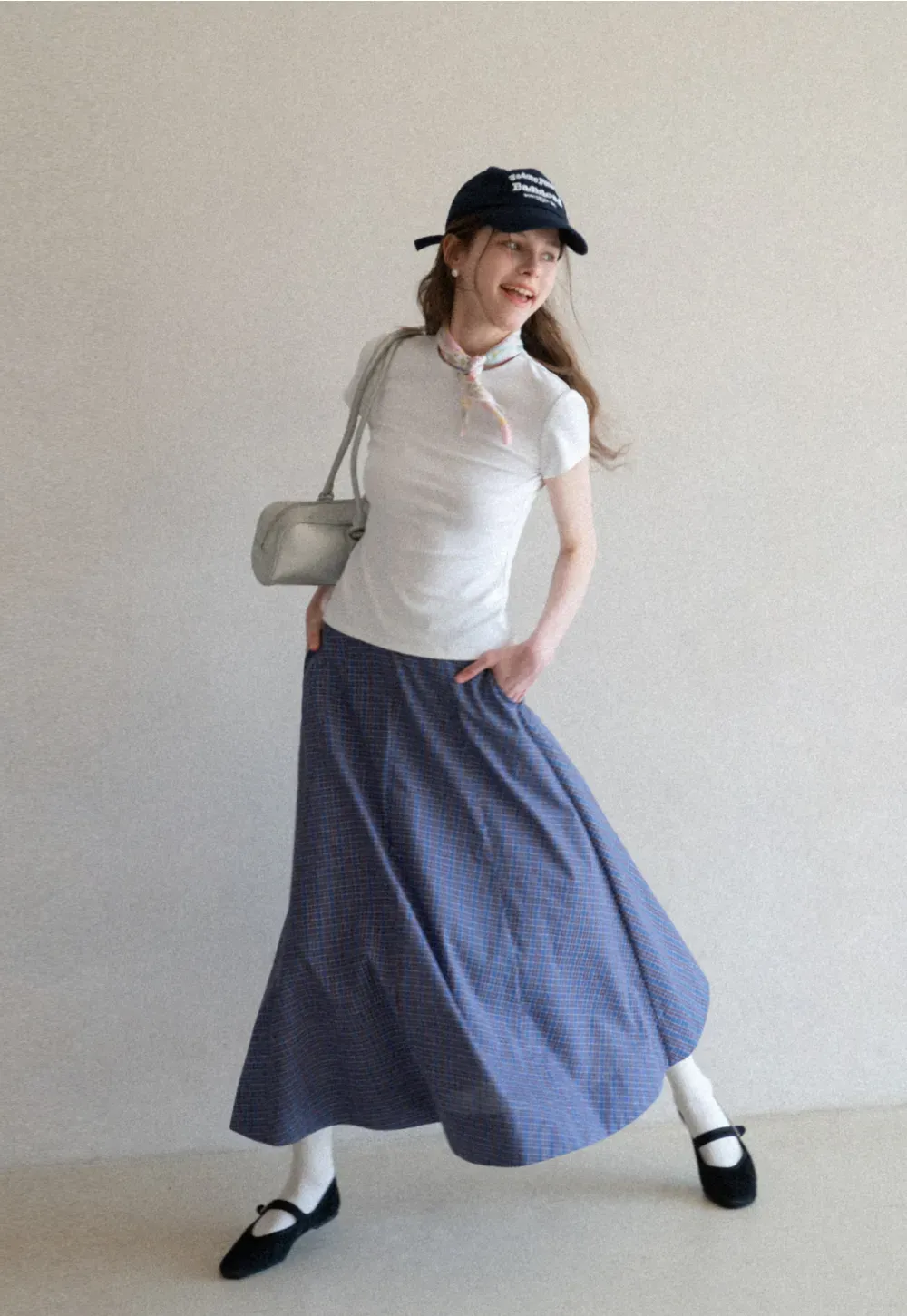 Plaid A-line Midi Skirt