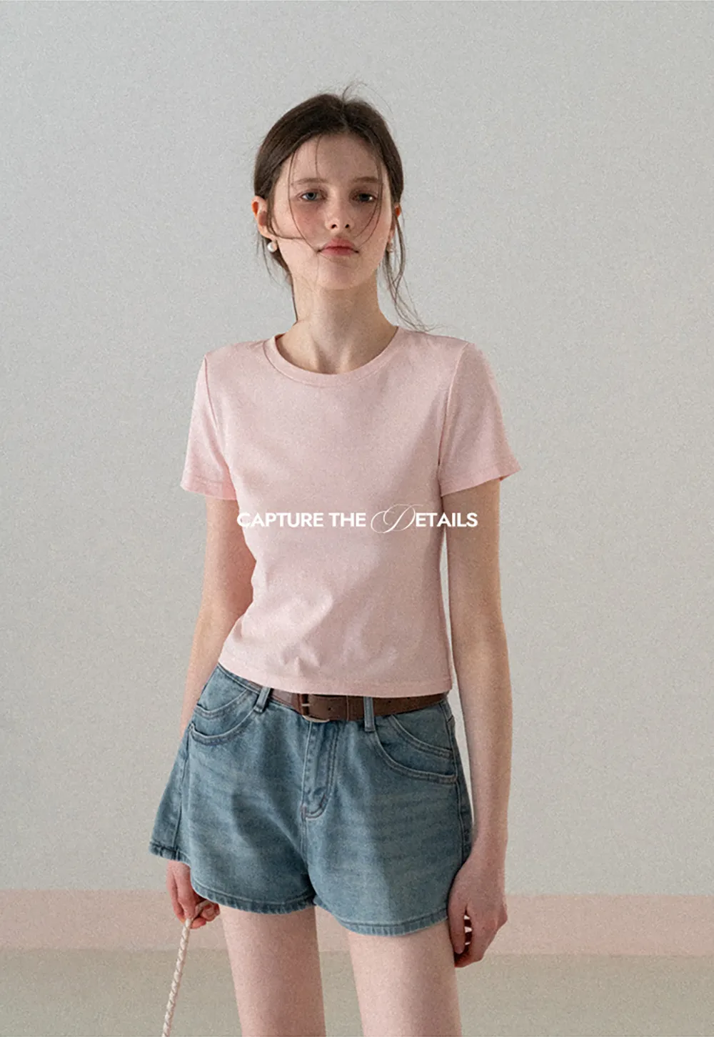 Short Sleeve Crew Neck T Shirt with Sheer Scarf Detail