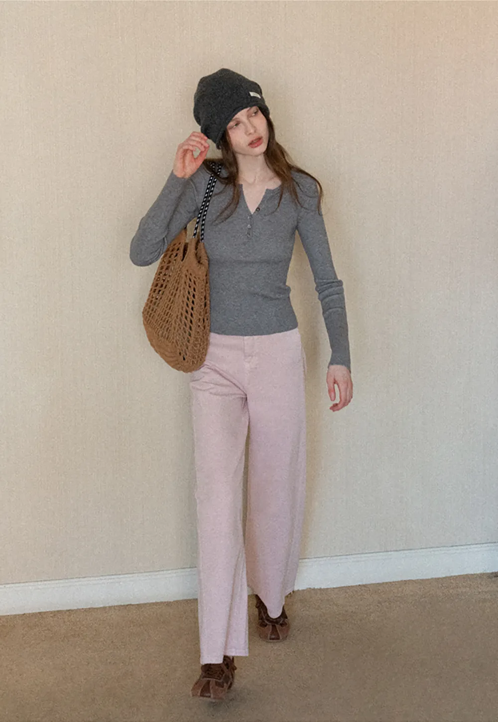 Elegant Henley Knit Top with Button Detail