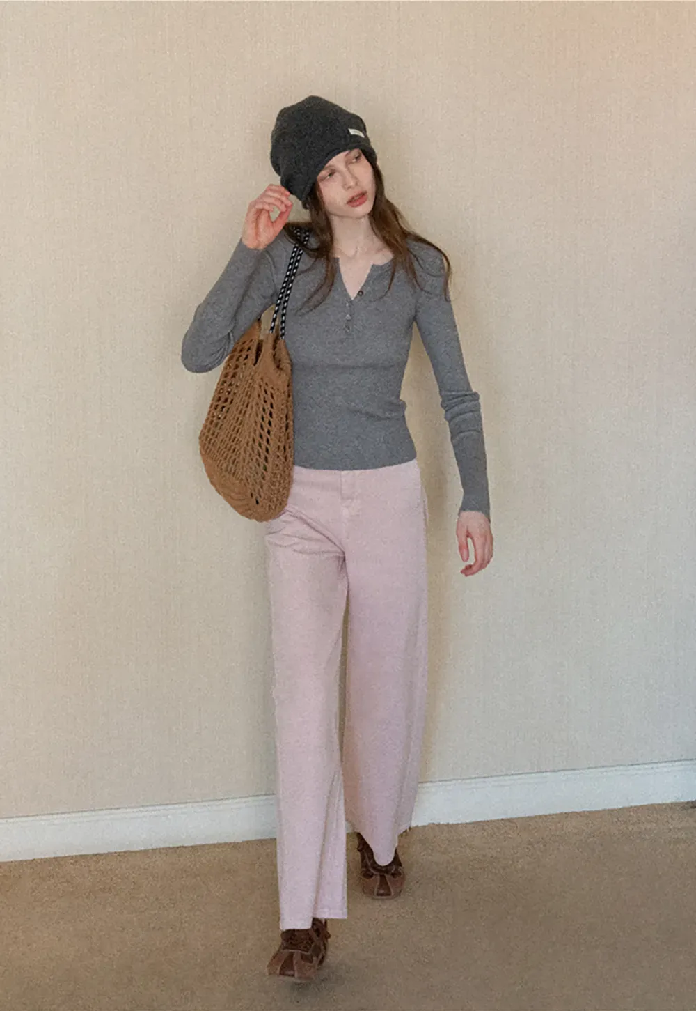 Elegant Henley Knit Top with Button Detail