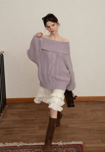 Gray Cable-Knit Turtleneck Sweater