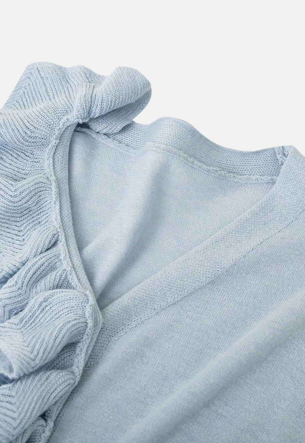 Lightweight Long Sleeve Knit Sweater with Ruffled Trim