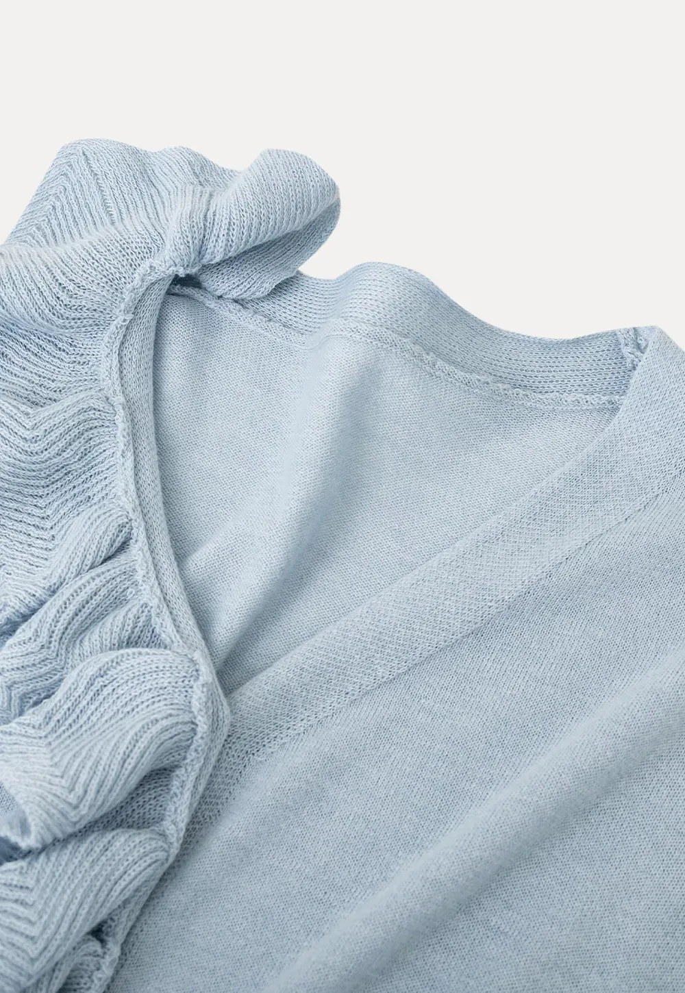 Lightweight Long Sleeve Knit Sweater with Ruffled Trim