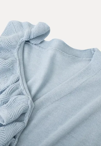 Lightweight Long Sleeve Knit Sweater with Ruffled Trim