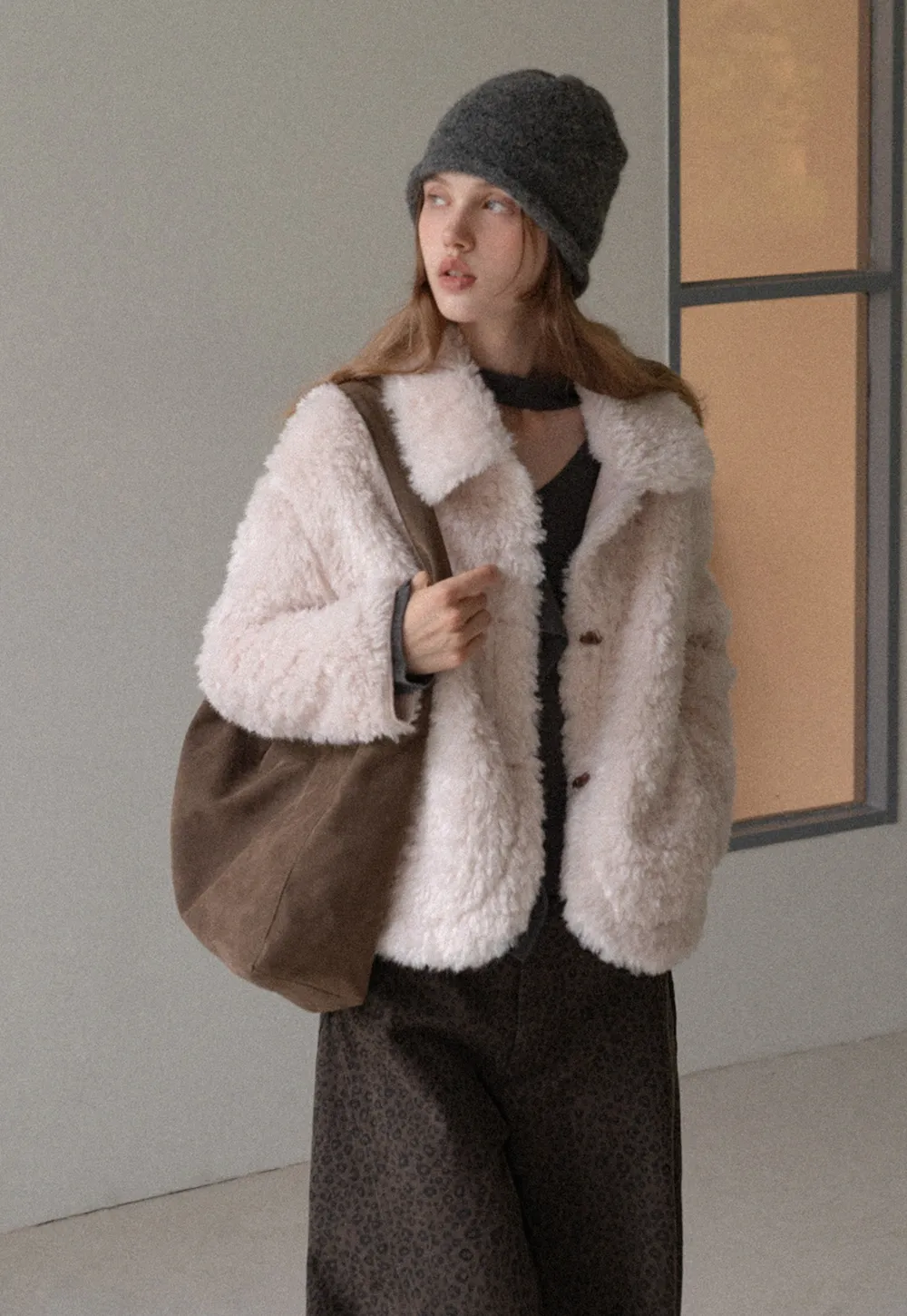 Women Faux Shearling Jacket Short Teddy Coat Winter