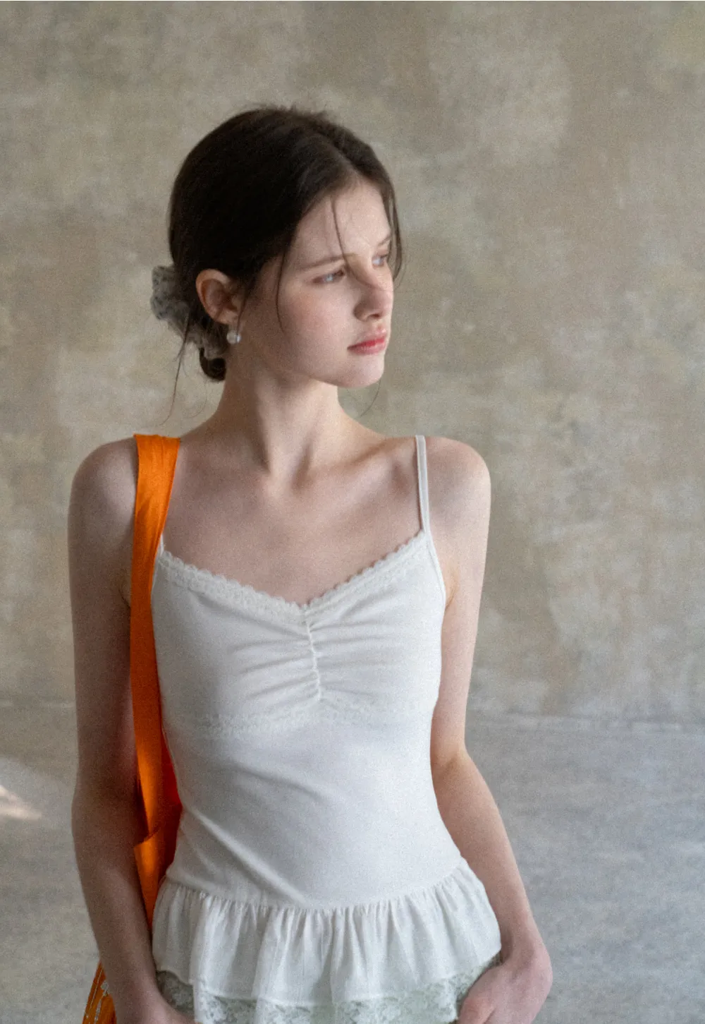 Lace Trimmed Peplum Tank Top with Thin Straps