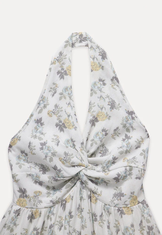 Women’s Floral Twist Halter Peplum Top