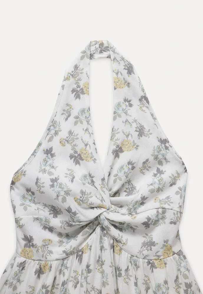 Women’s Floral Twist Halter Peplum Top